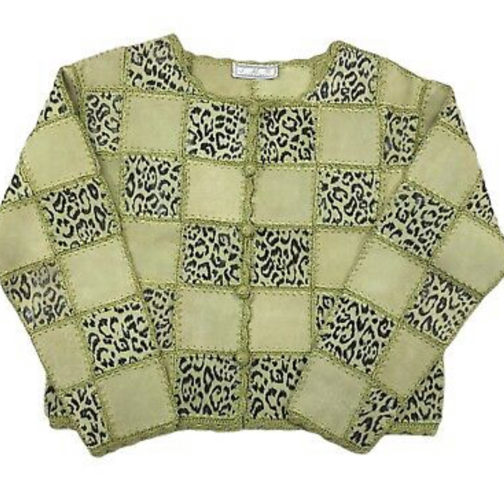 Smh Boutique Leather Patchwork Jacket Green Large - image 1